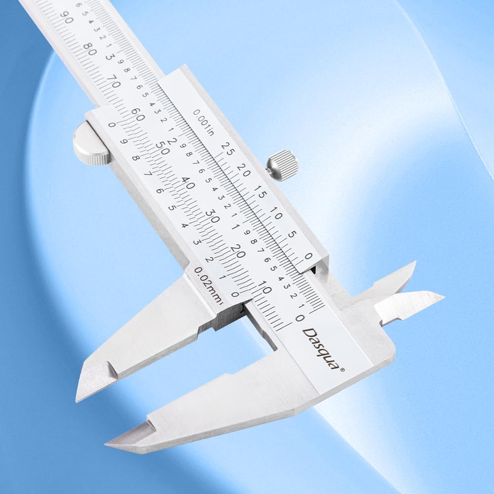 Dasqua Left-Handed 0-6"/0-150mm Monoblock Vernier Caliper Stainless Steel, Dual Unit (in/mm), High Precision with Fine Adjustment, Accuracy ±0.0015"/0.03mm, Graduation: 0.001"/0.02mm