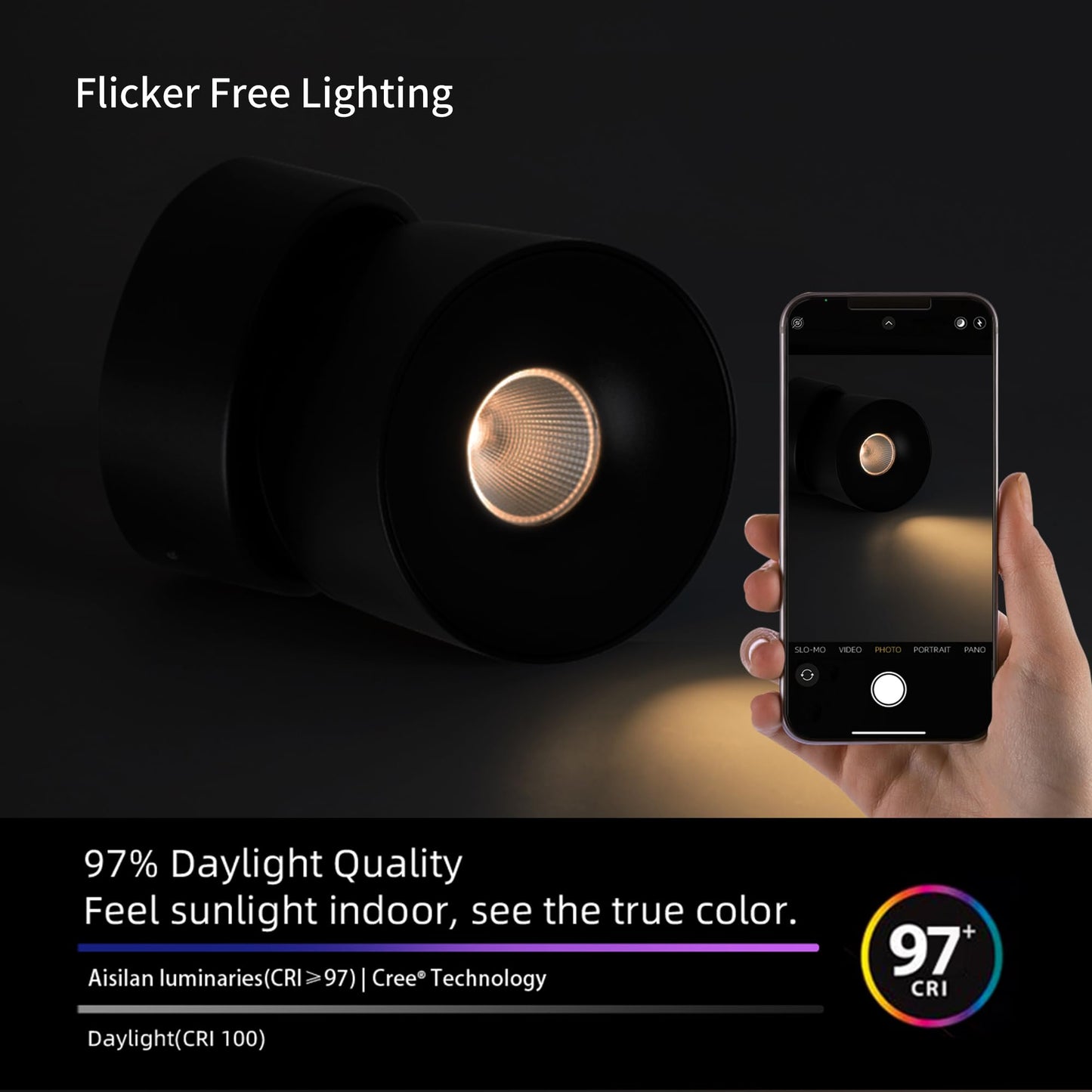 Aisilan Ceiling Spot Lights Indoor  15W Modern Led Spotlight 350 Directional Accent Lighting  Dimmabel Spotlight Fixtures For Picture Panting Living Room Bedroom Mural 3000K  Cri 97  Black