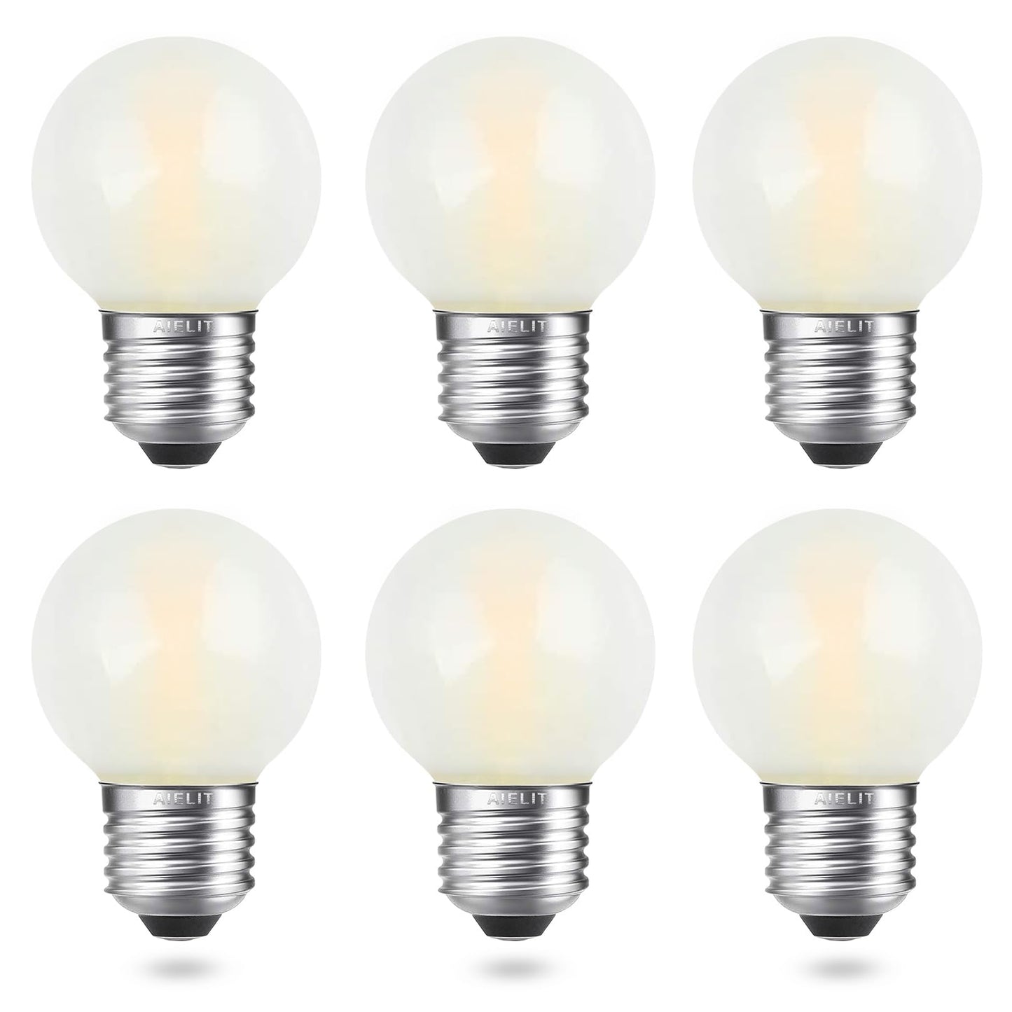 Aielit Dimmable 2 Watt Globe Frosted Led Light Bulbs 25W Equivalent  Soft White 3000K  A15/A50 Led Bulb  E26 Medium Base  Antique Filament Edison Decorative Bulb For Chandelier  Ceiling Fan  6-Pack