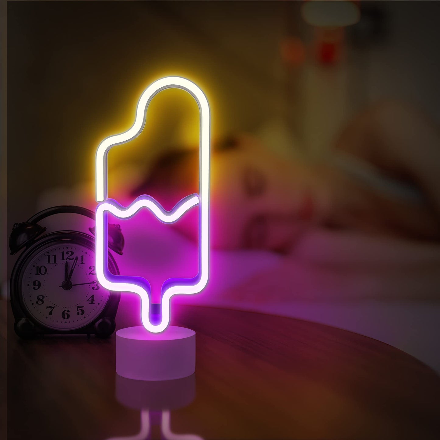 Lumoonosity Popsicle Neon Light - USB/Battery Powered Ice Cream Night Light - Pink & Warm White - Model NS-Popsicle