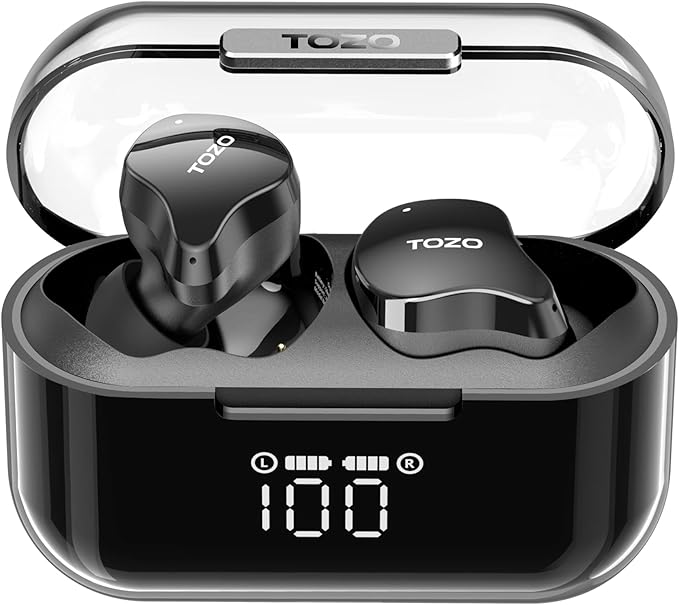 TOZO T18 Wireless Earbuds Bluetooth Headphones 5.3, IPX8 Waterproof Ear Buds, 4 Mic Clear Call Long Playtime with LED Digi...