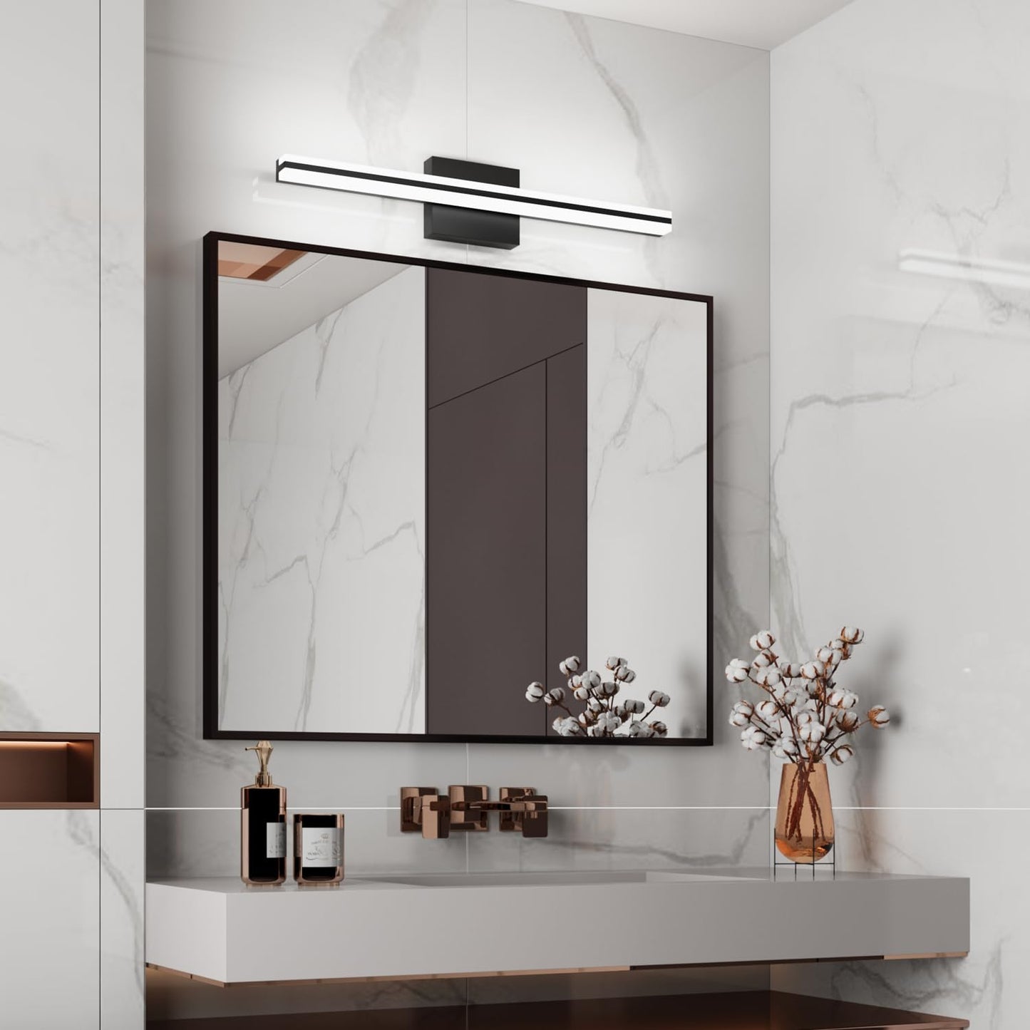 Solfart 24 Inch Modern Dimmable Black Vanity Light, 5 Color Temp, Aluminum, Model S8200-610Mm-Bk-5Cct, 500 Lumen, Wall
