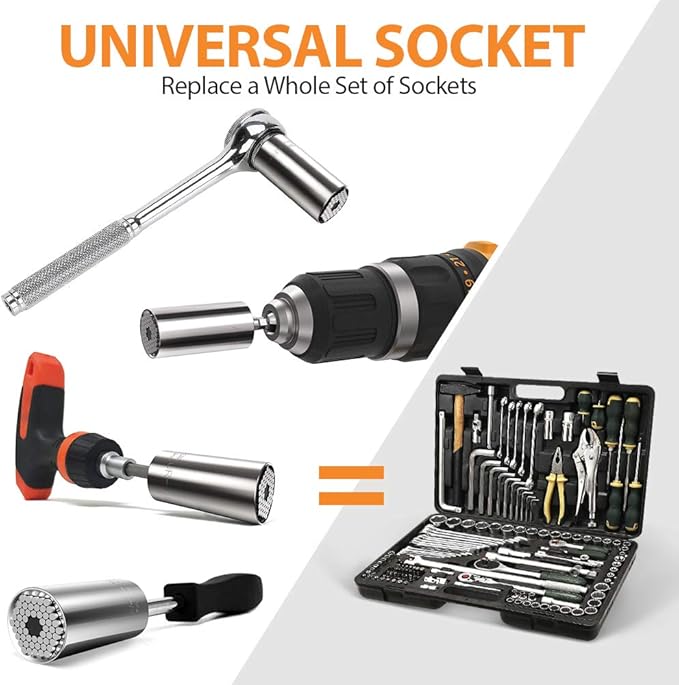 HELEMAN 2-Pack Universal Socket Tool Set with Power Drill Adapter - Christmas Gift for Men