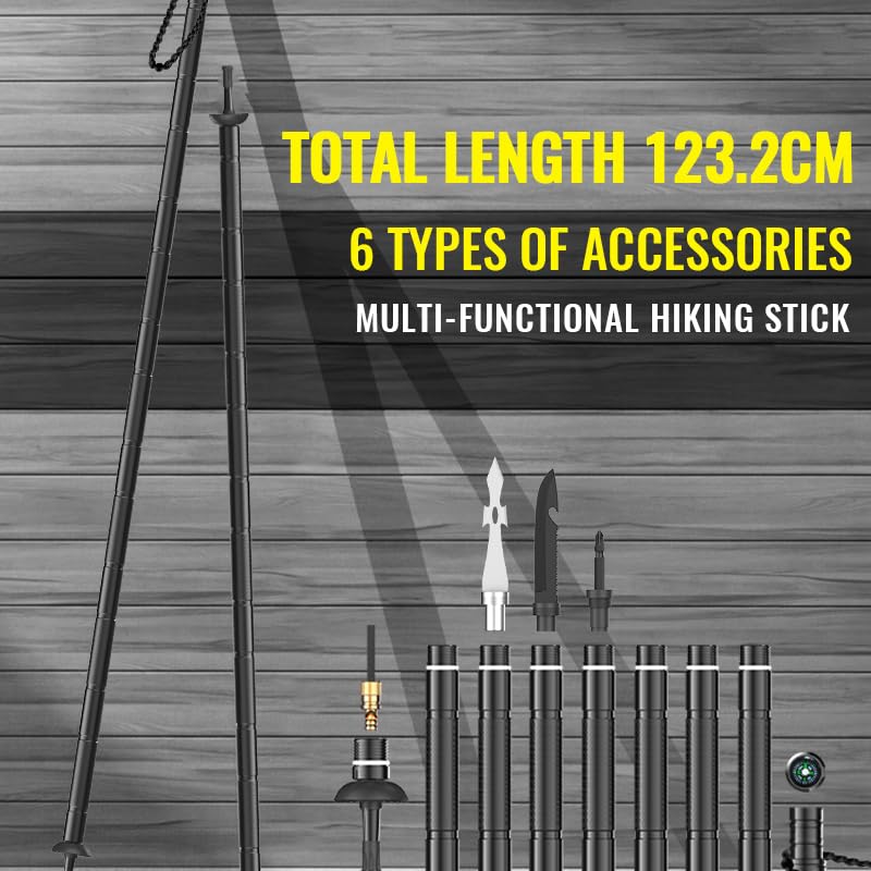 Sakerplus Collapsible Tactical Hiking Trekking Pole, Adjustable Length Aluminum Walking Stick, Lightweight Trekking Staff ...