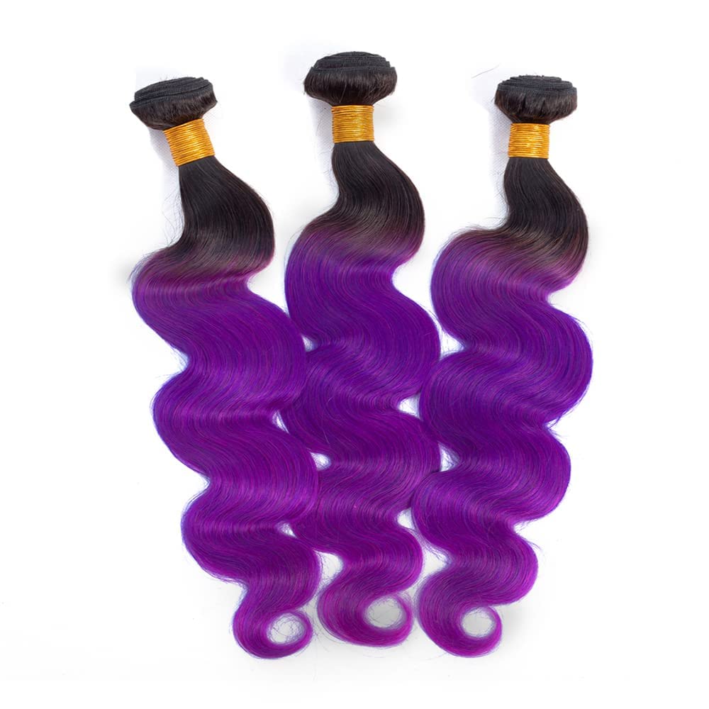 Lagalaga Bundles Human Hair 16 18 20 Inch Body Wave T1B Purple Human Hair Bundles Unprocessed Brazilian Virgin Hair Quick Weave