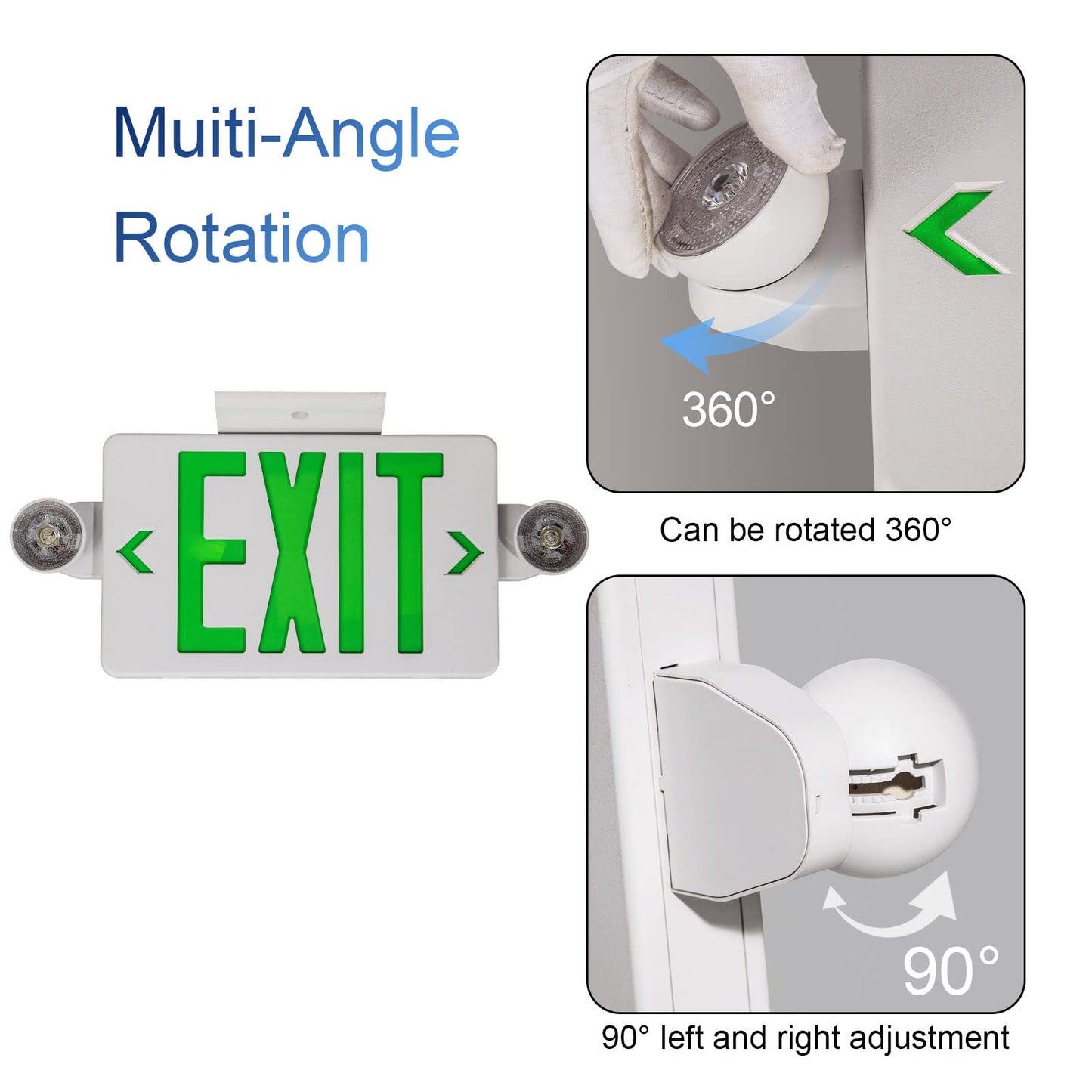Tanlux Led Emergency Exit Sign With Battery Backup, Ul Listed, 2 Pack, White Housing + Green Letter, Ac 120/277V