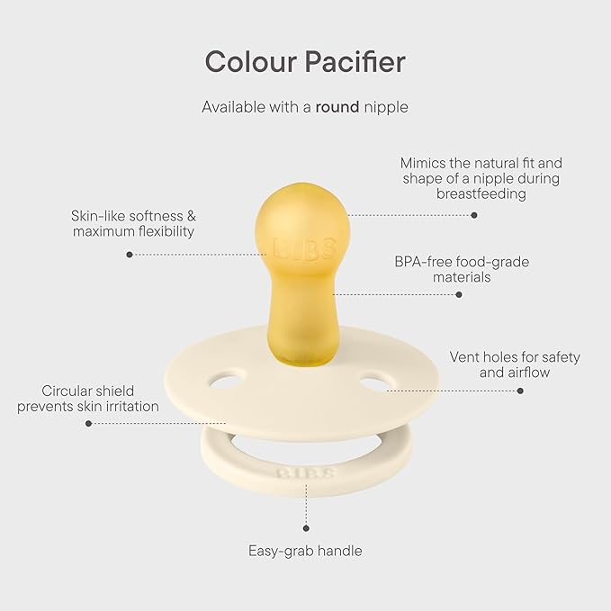 BIBS Colour Liberty Soother 2-Pack, BPA Free Dummy Pacifier, Round Nipple. Natural Rubber Latex, Made in Denmark, Size 1 (0-6 Months), Bobo Ivory Mix