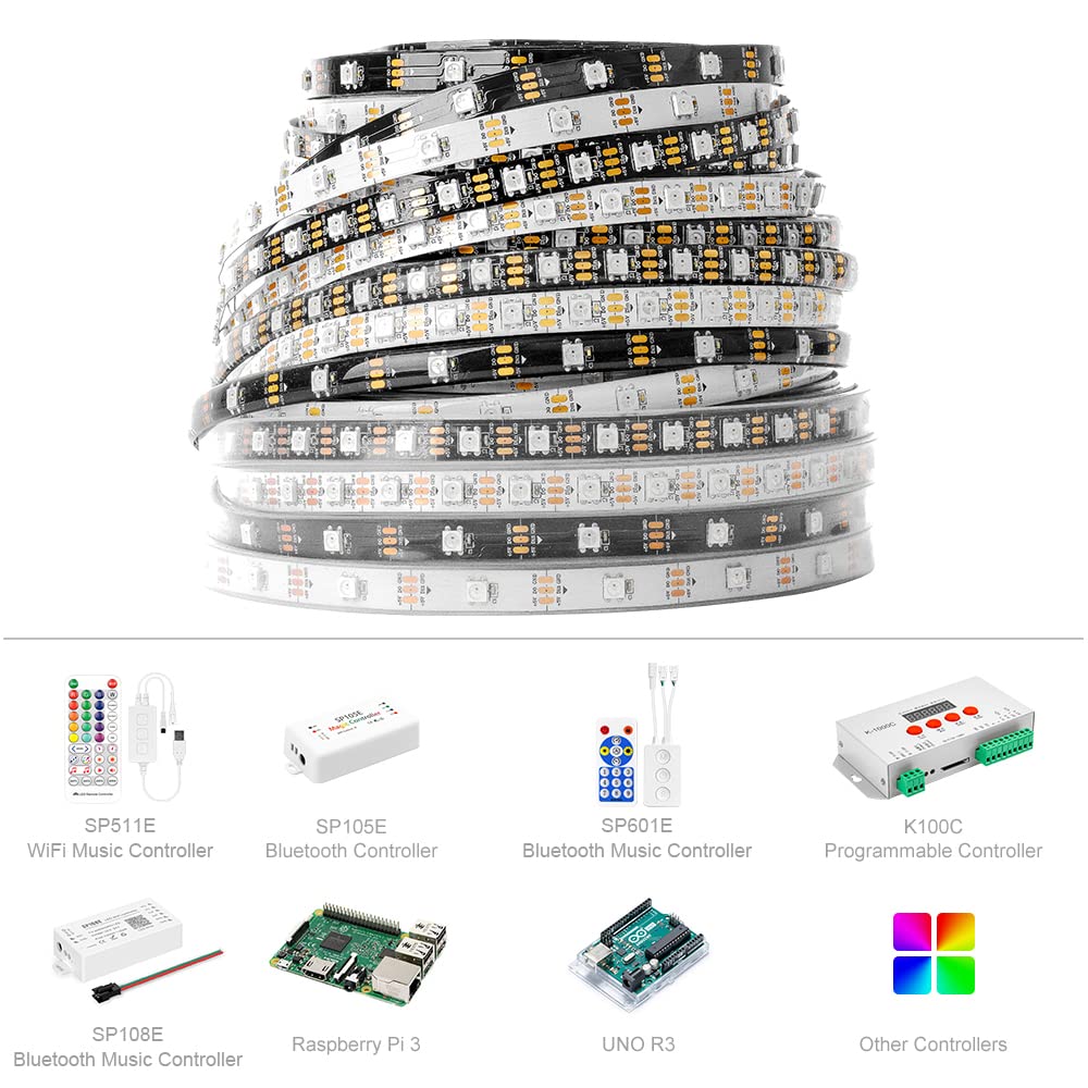 BTF-LIGHTING WS2812B RGB LED Strip, 100 Pixels/m, 3.2FT, Black PCB, Non-Waterproof, Flexible FPCB, Model WS2812B