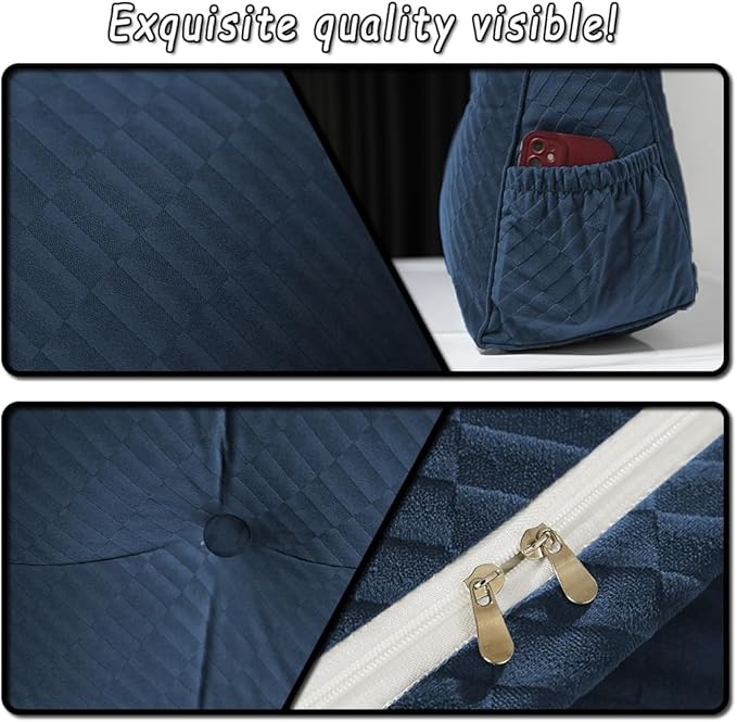 Gradient Velvet Triangular Wedge Pillow, Removable Cover Headboard Pillow for Daybed, Backrest Positioning Support Pillow Cushion Resting Reading Relaxing (Blue, Full(54 * 20 * 8in))