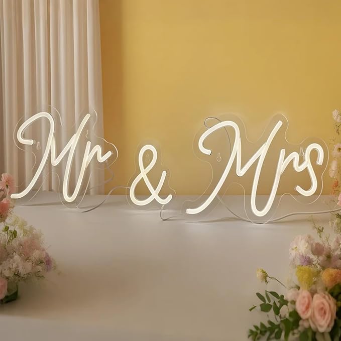 Mr and Mrs Neon Sign for Wedding Neon Light LED Backdrop Wall Decor USB Wedding Reception Decoration Gifts for Anniversary...