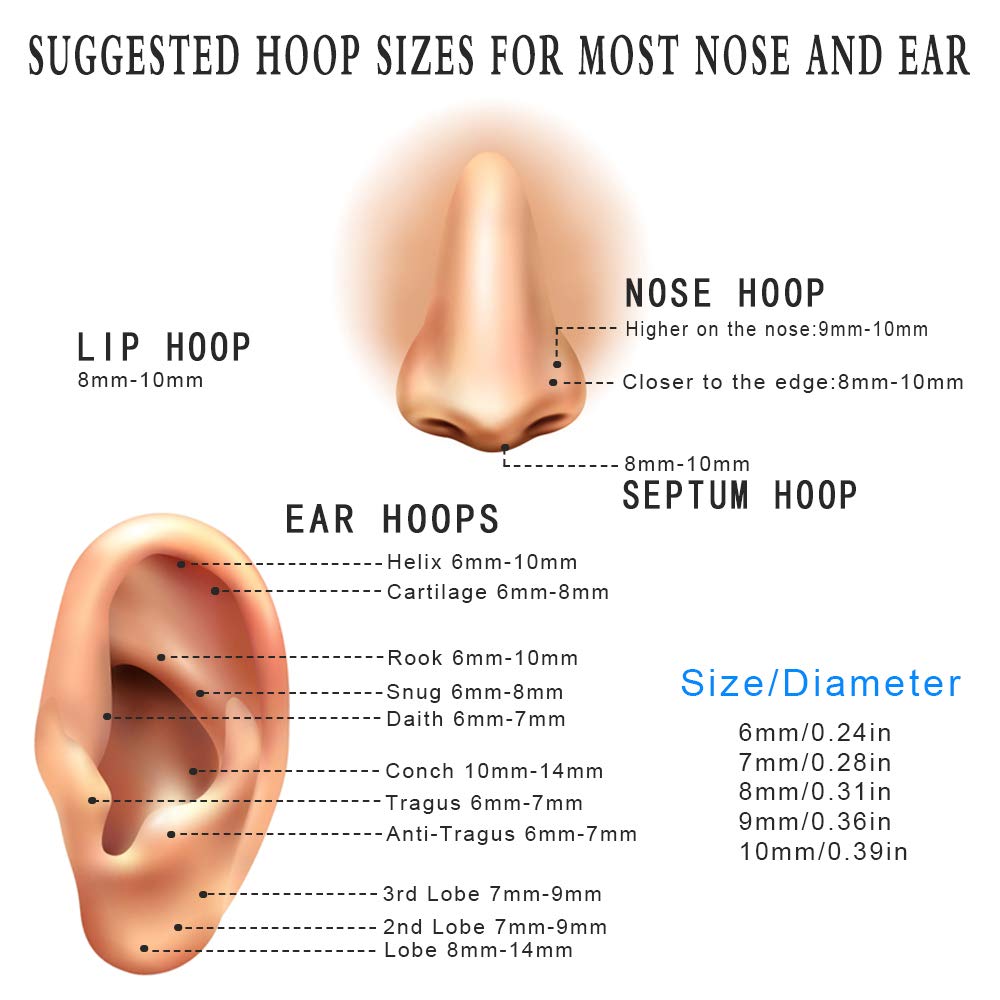 EACHLP 20G Tiny Hoop Earrings Stainless Steel Endless Sleeper 8Mm Cartilage Hoop Earrings for Women Men Nose Rings Helix Septum