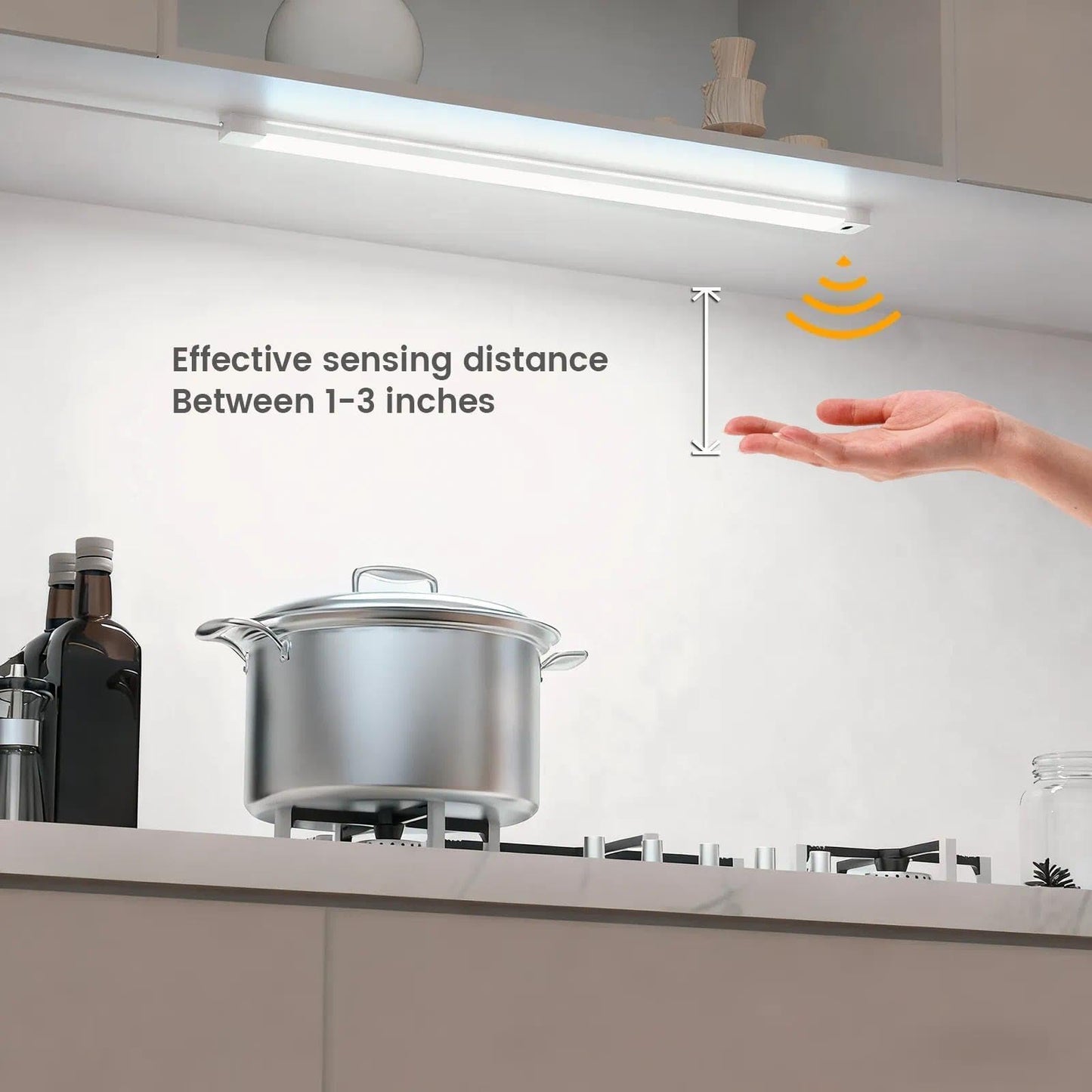 2Pcs 16 Inch Under Cabinet Lights With Hand Wave  Under Counter Lighting 5000K Cold White Dimmable Plug And Play Led Lights For Kitchen Cabinet  Cupboard  Closet  Desk