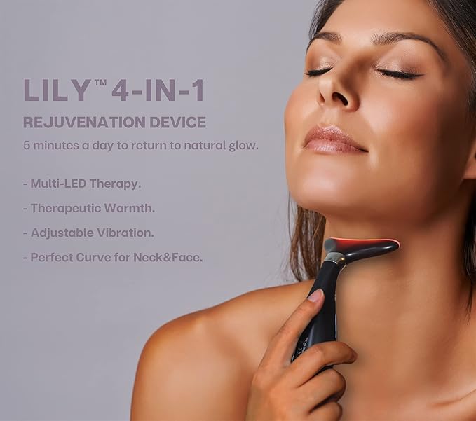 Lily Neck Face Massager, Face Sculpting Tool, Skin Rejuvenation Device with Thermal, Triple Action LED and Vibration, for Anti-Aging, Lifting and Tightening Sagging Skin (Frosted Black)