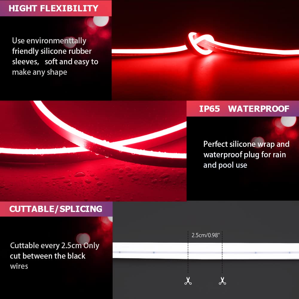 Owofydr Neon Led Strip Lights - Bright And Durable Neon Rope Lights 16.4Ft/5M For Lighting Decoration Indoors Outdoors[Power Adapter Included] Light Strip Red