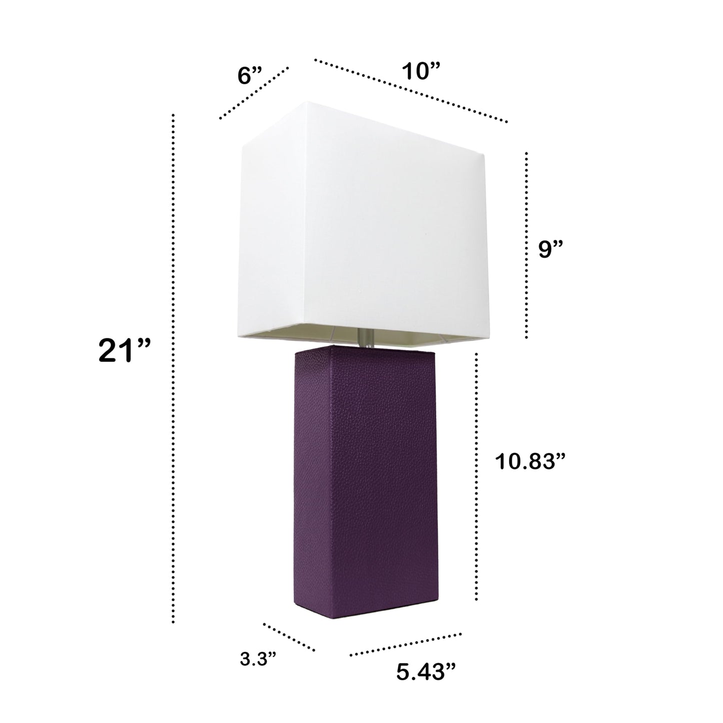 LALIA HOME 21in Leather Base Bedside Table Lamp, Eggplant Purple Fabric Shade, Modern Design for Living Room, Bedroom, Office, Model LHT-3008