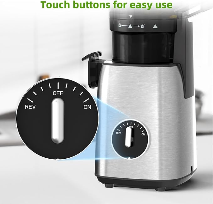 Crzoe 300W Cold Press Juicer with a 5.4 Wide Feed Chute for Whole Fruits and Vegetables,Vintage knob,Slow Masticating juicer, Easy to Clean and High juice Yield,Square body,Stainless Steel