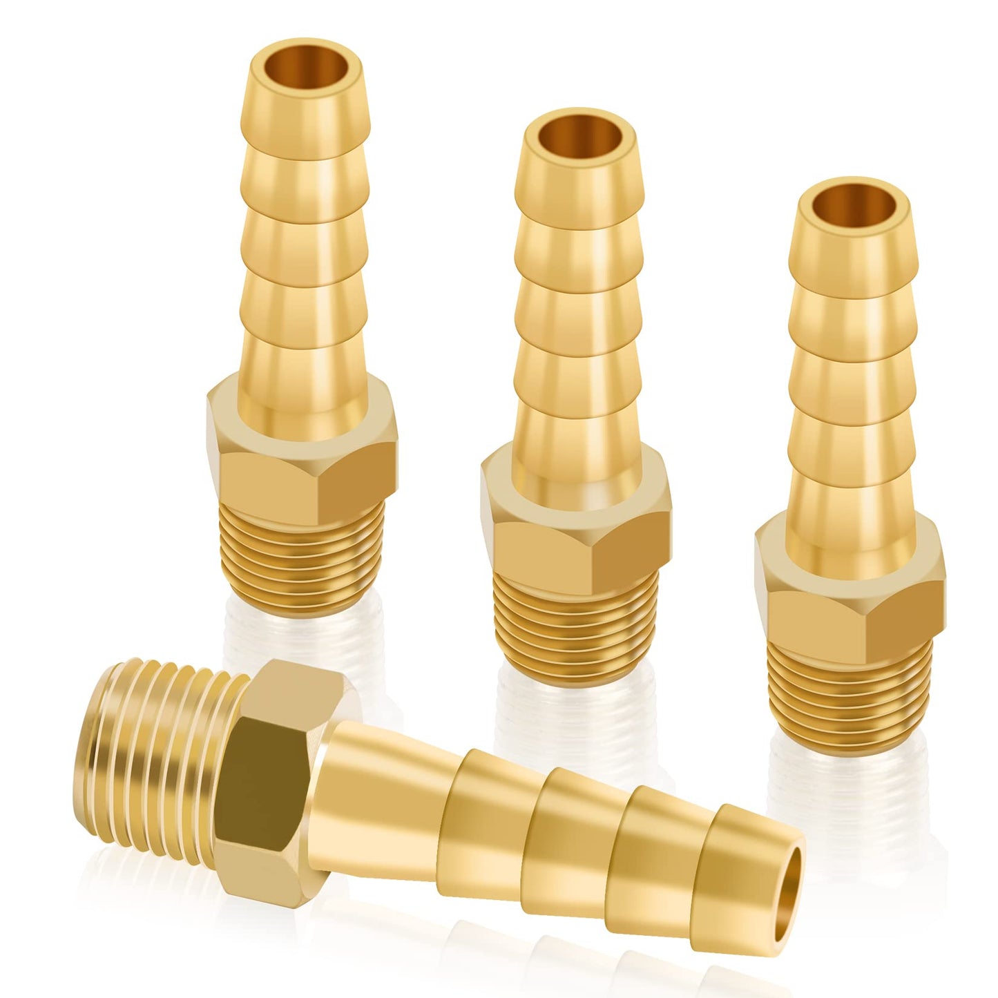 KOOTANS 4pcs Brass Hose Barb Fittings 1/4" Hose Barb to 1/8 NPT Male Thread Air Hose Fittings Brass Quick Coupler Air M Type Adapter Connector Fitting