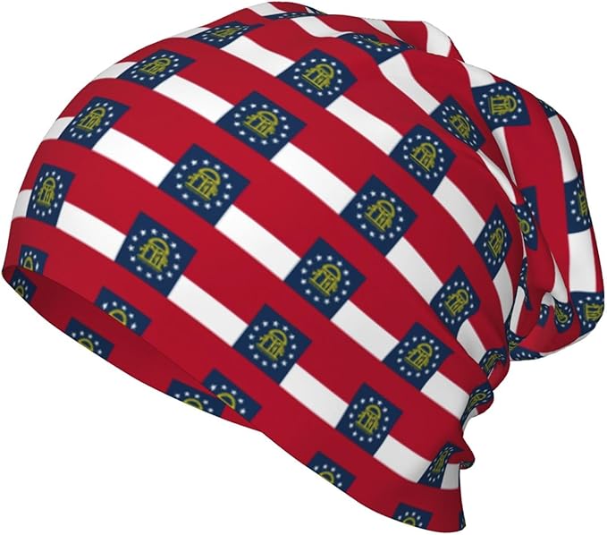 Georgia Flag Print Beanie Hat Soft Thermal Cap Winter Headwear for Cold Indoor Outdoor Activities Black