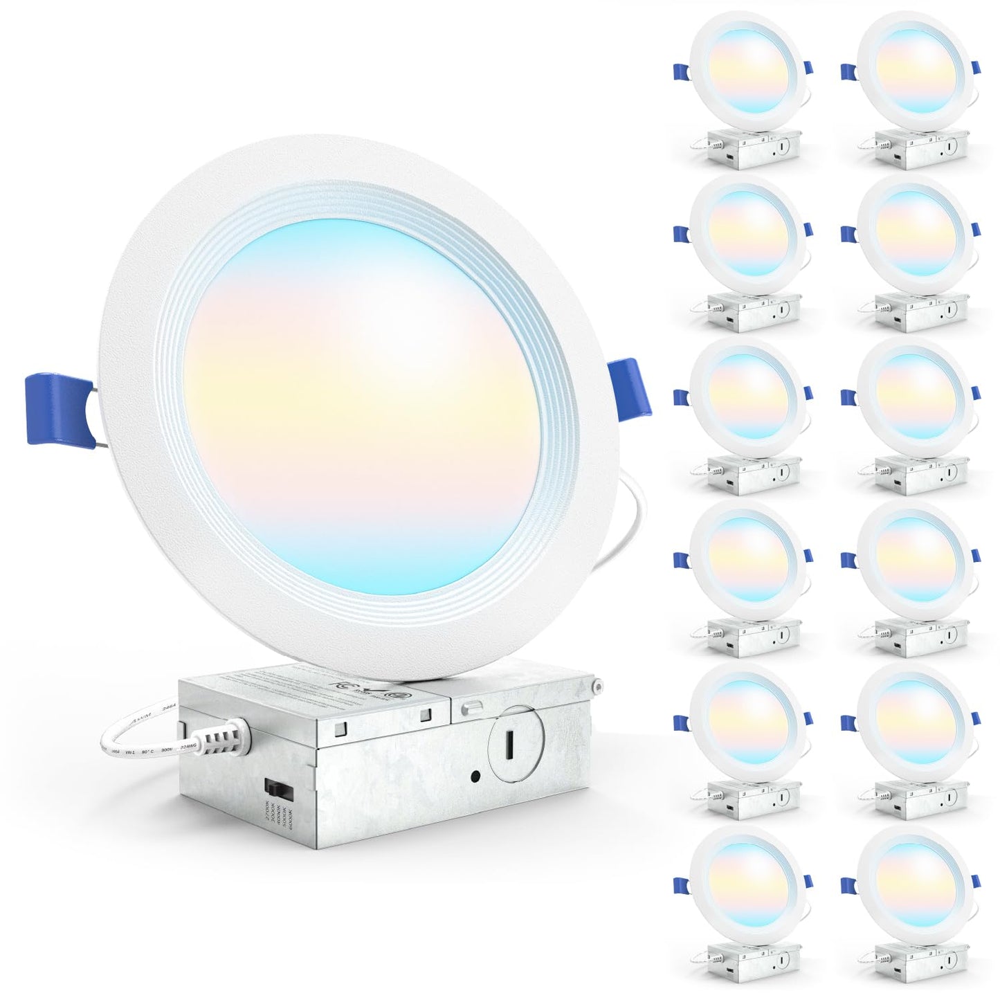 Sunco 12 Pack 6 Inch LED Recessed Light, Ceiling Canless Recessed Lights, Baffle Trim, 850 LM, 14W, Selectable CCT 2700K/3000K/4000K/5000K/6000K, Dimmable with Junction Box