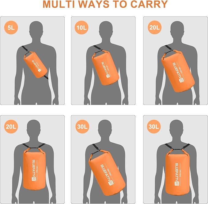 Waterproof Dry Bag Floating Roll Top Dry Backpack for Kayaking, Rafting, Boating, SUP, Fishing with IPX8 Waterproof Phone Case, Orange, 30L