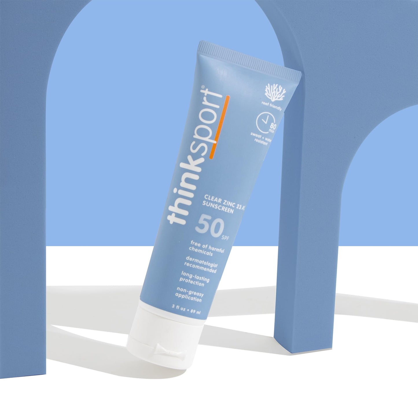Thinksport Mineral Sunscreen, SPF 50 Clear Zinc Oxide Sunscreen, 3 Fl Oz, Natural, Water Resistant, Reef Safe, Broad Spectrum UV