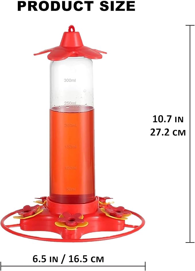 Hummingbird Feeders for Outdoors Hanging (2 Pack) 5 Feeding Ports 320 ml Plastic Hummingbird Feeder, Bee-Proof Leak-Proof No Drip, Easy to Clean with Cleaning Brush