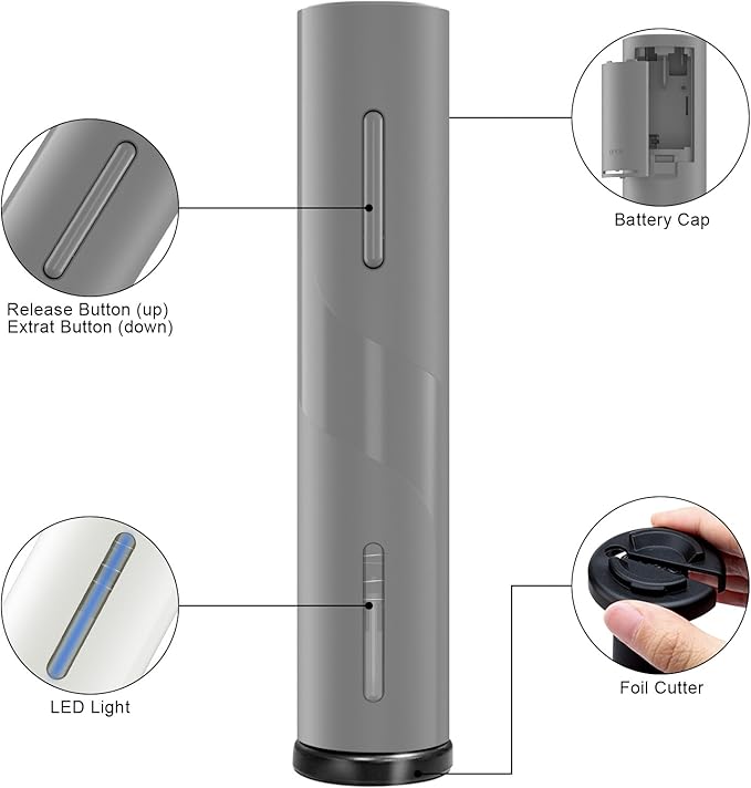 COKUNST Electric Wine Opener, Automatic Operation Corkscrew, Battery Operated Wine Bottle Opener with Foil Cutter, Wine Gift for Wedding Kitchen Party Home, Grey