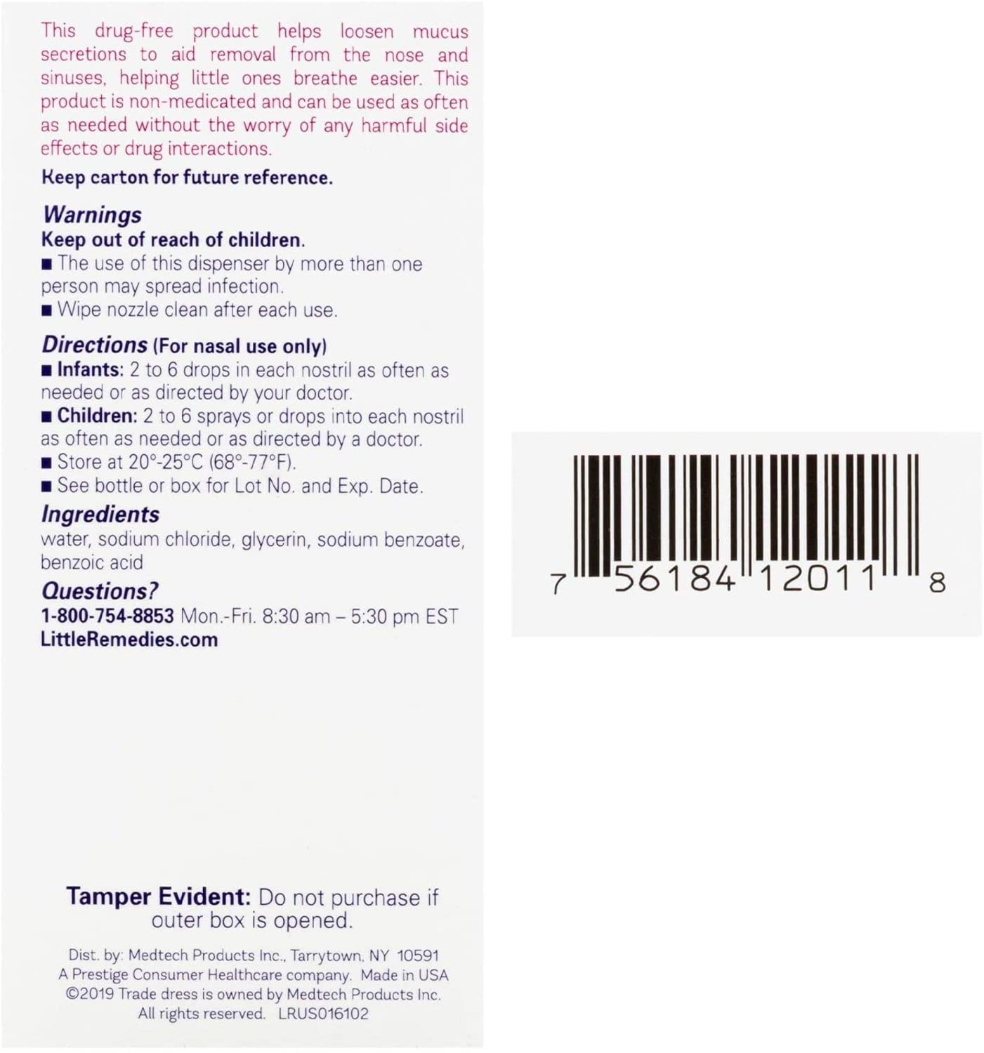 Little Remedies Saline Spray and Drops | Safe for Newborns | 1 Fl Oz (Pack of 6)