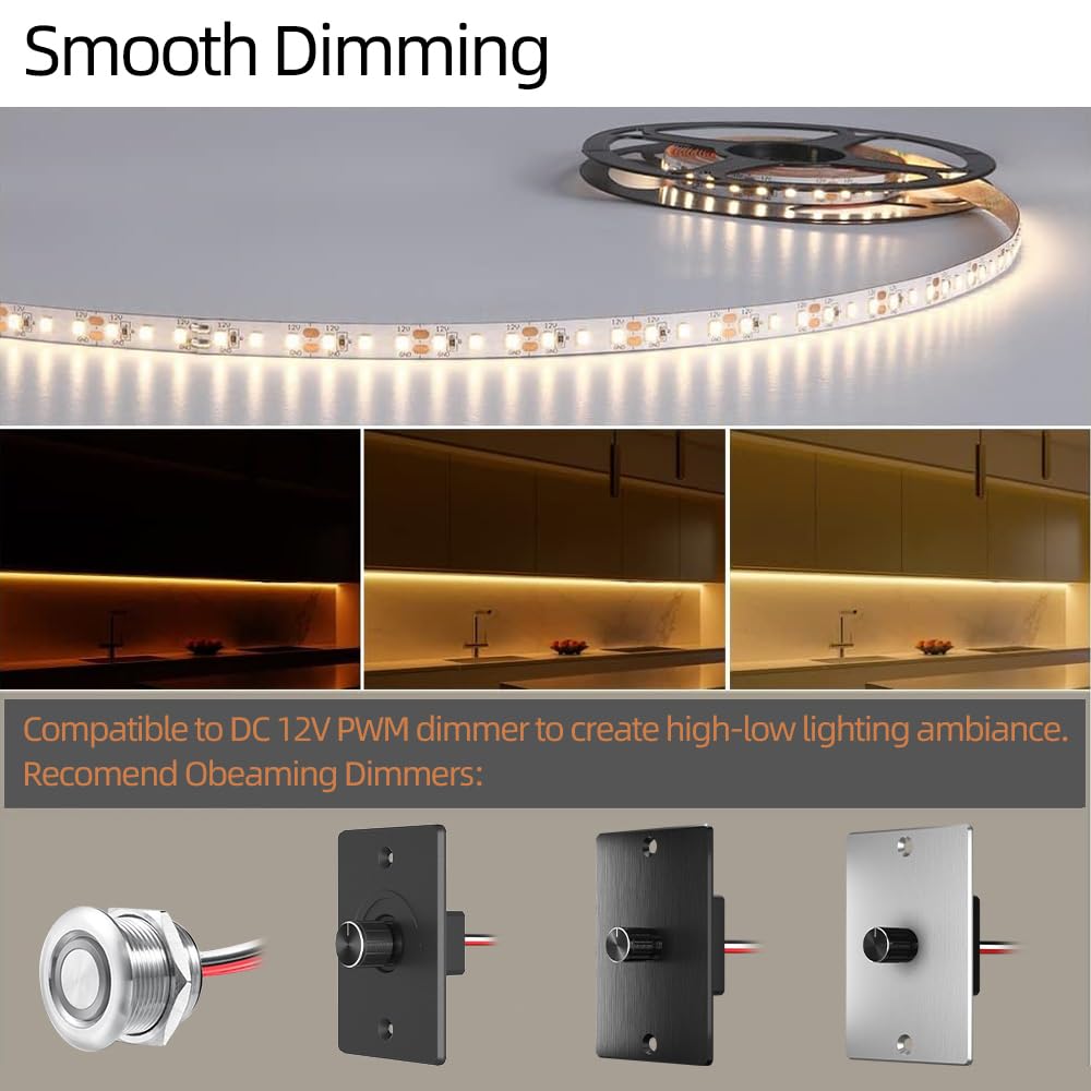 Obeaming Rv Flexible Led Strip Light 12V Dimmable Tape Light 16.4 Ft 600 Leds 2000 Lumen Width 5/16?For Camper Van Motorhome Truck Trailer Interior Lighting  Cri 90+ Indoor Only (3000K)