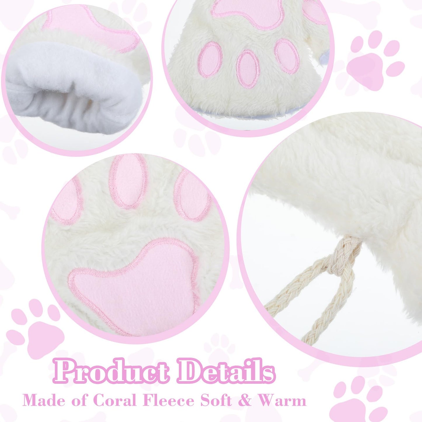 Cat Paw Fingerless Gloves, Furry Paws Gloves Faux Fur Plush Furry Cat Claw Glove Cute Cosplay Costume Accessories for Women (White)