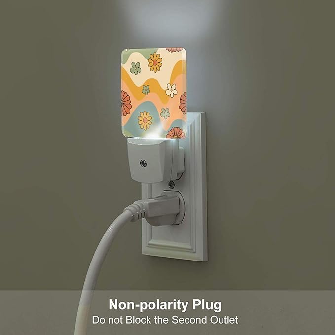 Waves and Floral Night Light,Plug Into Wall for Boys Girls Bedroom Decorative Square Night Light Lamp 0.5w Sleep Friendly