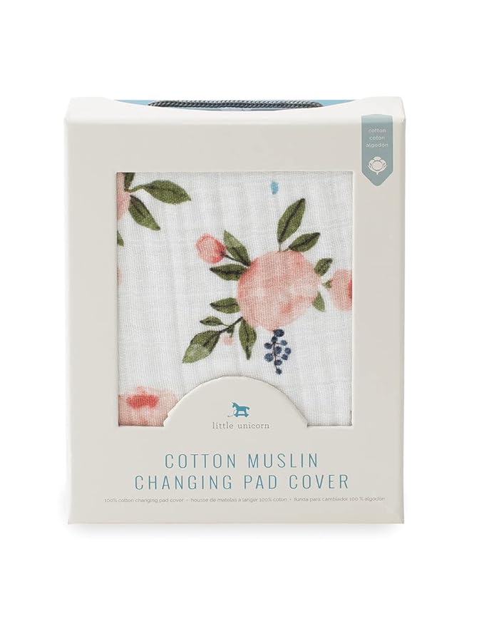 Little Unicorn Premium Changing Pad Cover | Extra Soft & Breathable Muslin Fabric (Watercolor Roses)