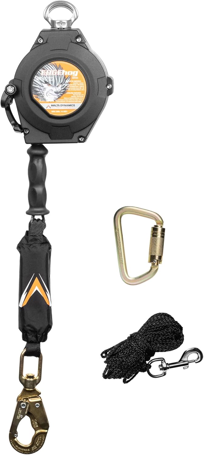 Malta Dynamics Edgehog Self Retracting Lifeline – 20’ Leading Edge Fall Protection Yoyo Cable, Class 2 Retractable Lanyard with Quick-Action Brake, OSHA and ANSI Compliant Safety Lanyard