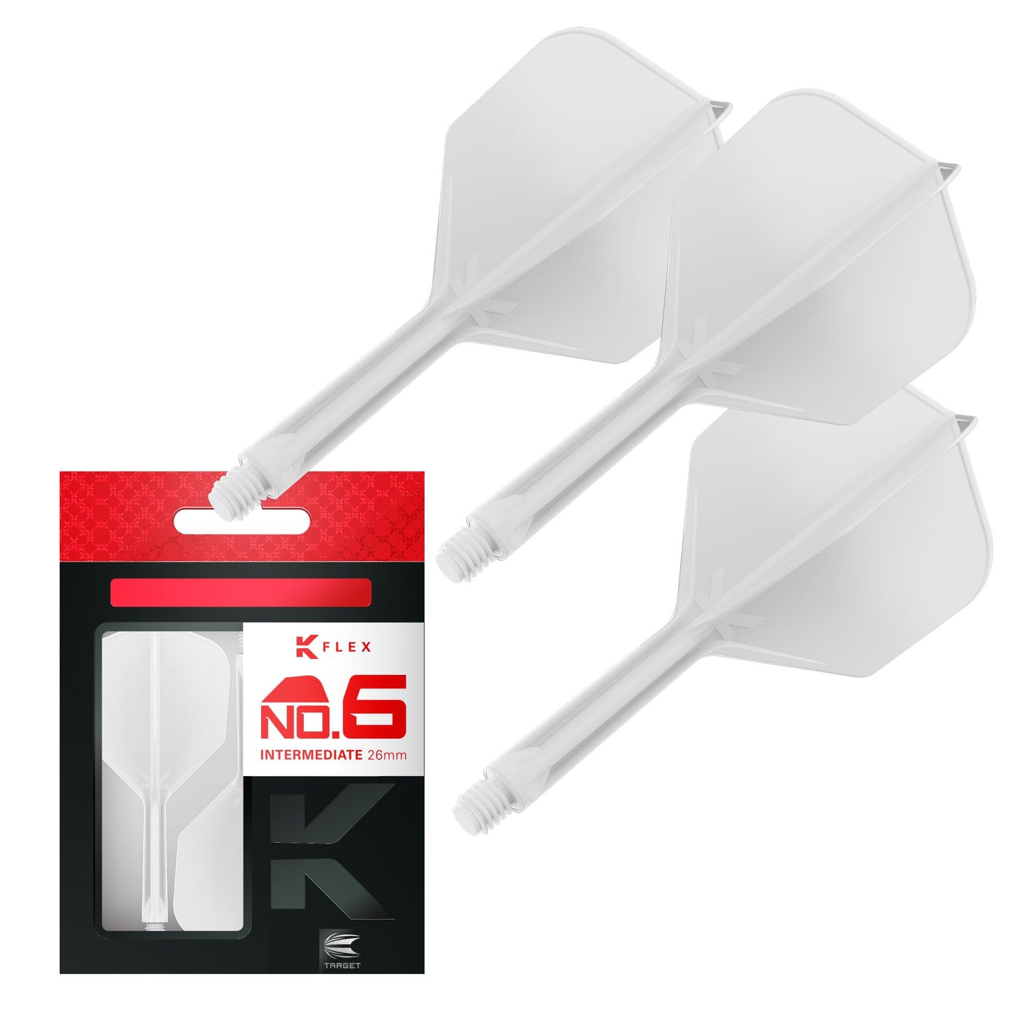 Target Darts K Flex Integrated Dart Flights & Shafts, No.6 White, Intermediate (26mm), Model taf1405, Pack of 3