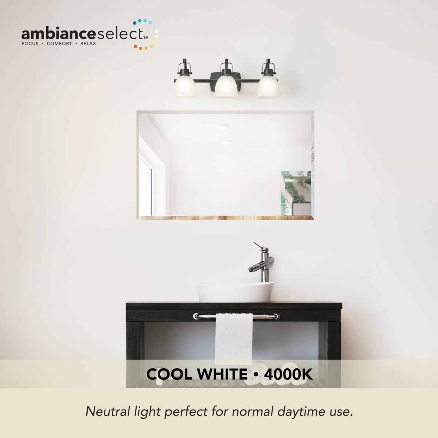 Globe Electric 52090 Vanity Light, 3-Light, Integrated LED, 1780 Lumens, 25W, Matte Black, Frosted Glass, 7.68 inches