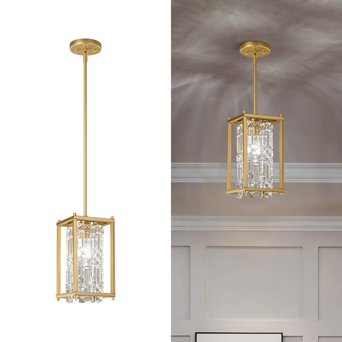 LMQNINE Modern Gold Pendant Light Fixtures for Kitchen Island, Crystal Chandelier Lights Fixture, Elegant Adjustable Pendant Lig