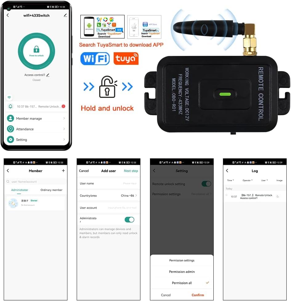 jasugKEY Premium Smart APP Unlocking Access Control System Kit, Simplified Wiring Door Lock Set, with Remote Controllers / 380lbs Magnetic Lock/DC 12V Power Adapter, Lock Delay Time Adjustable