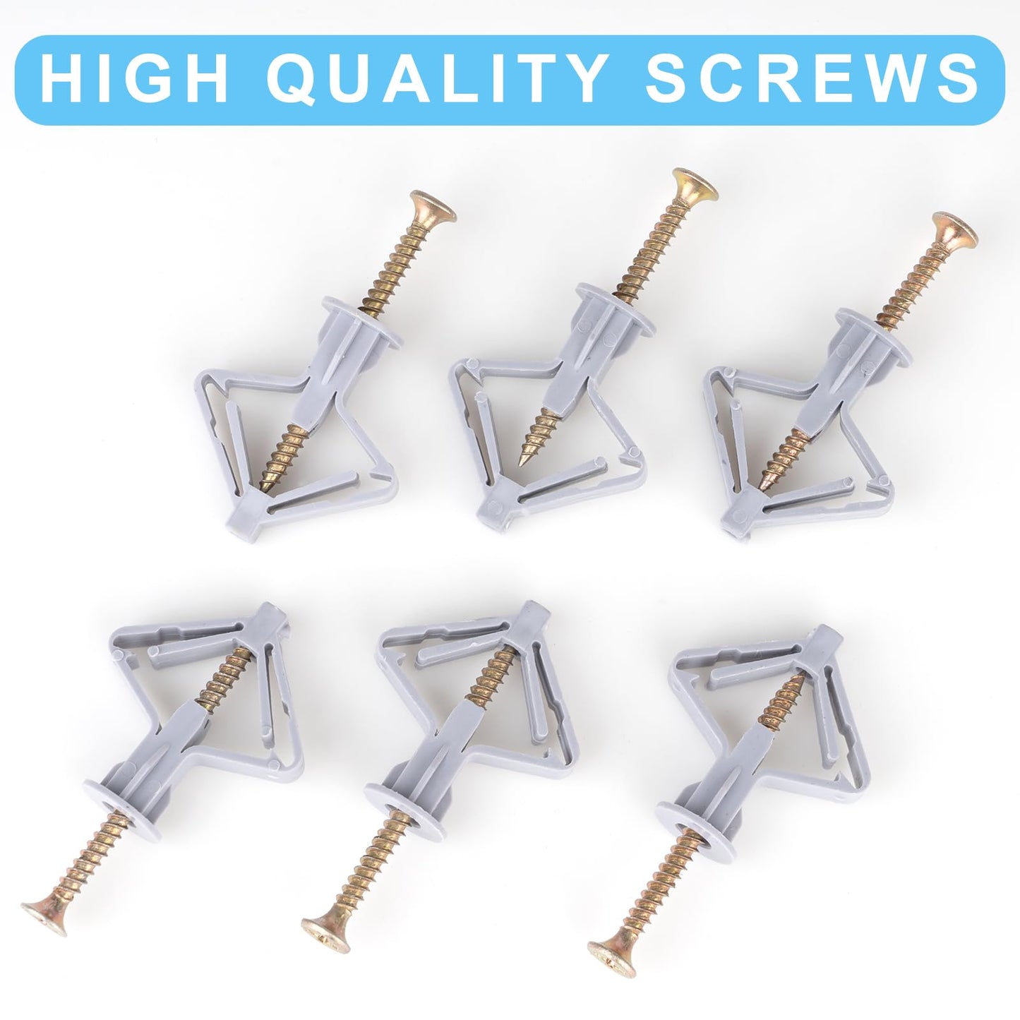 Hollow-Wall Anchors, One Size, 65Lbs Anchors 50pcs+Screw 50pcs Drywall Anchor kit with Screws, Self-Drilling Hollow Wall Anchors, Grey