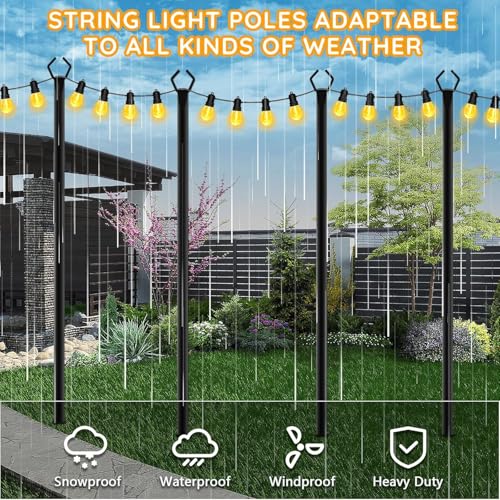 6 Pack String Light Poles, Outdoor String Light Pole 10 ft Forked Metal Light Pole with Adjustable Outdoor Light Stand, De...