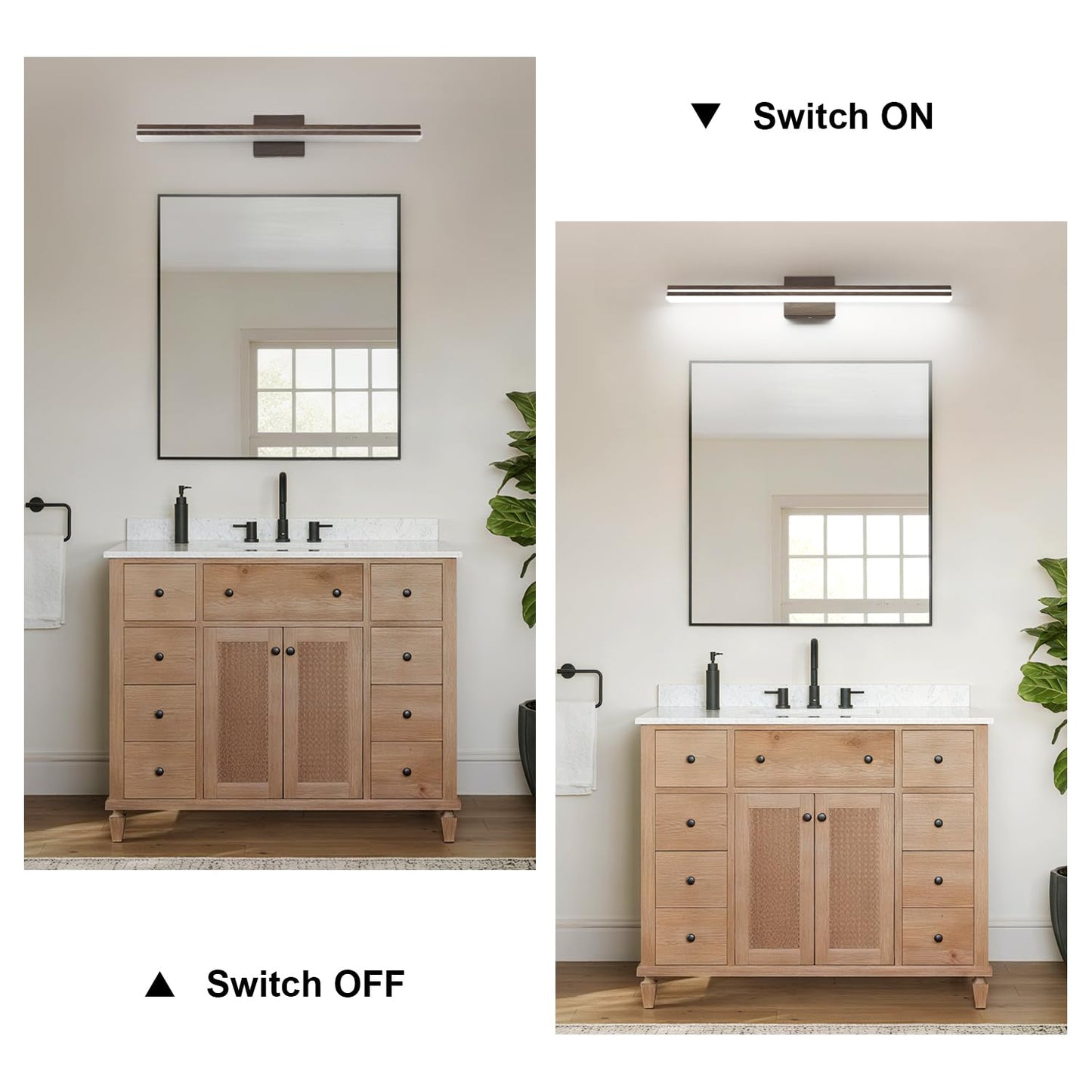 Sinerise 32-Inch Led Modern Bathroom Vanity Light Bar  Brown Modern Acrylic Bathroom Wall Lighting Fixtures Over Mirror (Cool White 6000K)