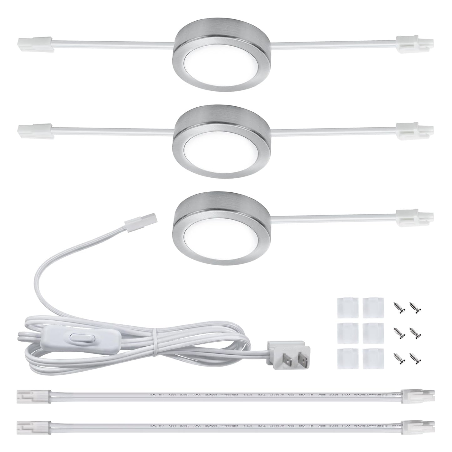 Lumiland Wired Led Puck Lights (2.7Wx3) Plug-In Lighting Natural White (4000K)  Led Cabinet Light For Kitchen Can Be Surface Mount Or Recess Mount  Satin Nickle