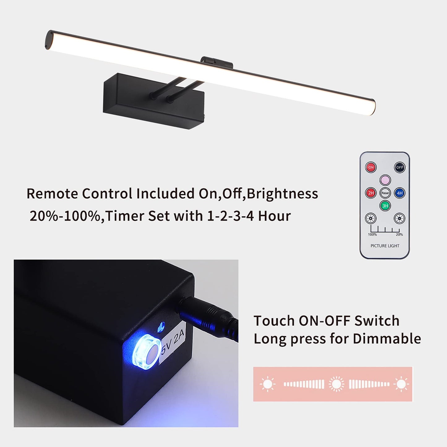 Howmzon 16 Rechargeable Metal Picture Light, Dimmable Wall Sconce In Black, Model Hw002Bk For Art And Gallery Display