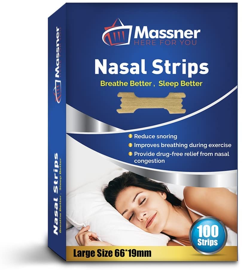 MASSNER Nasal Strips for Snoring & Breathing – Soft, Plastic-Free Nose Strips for Sleeping – Drug-Free, No Magnet Design for Comfortable Airflow (Large 100 Count)
