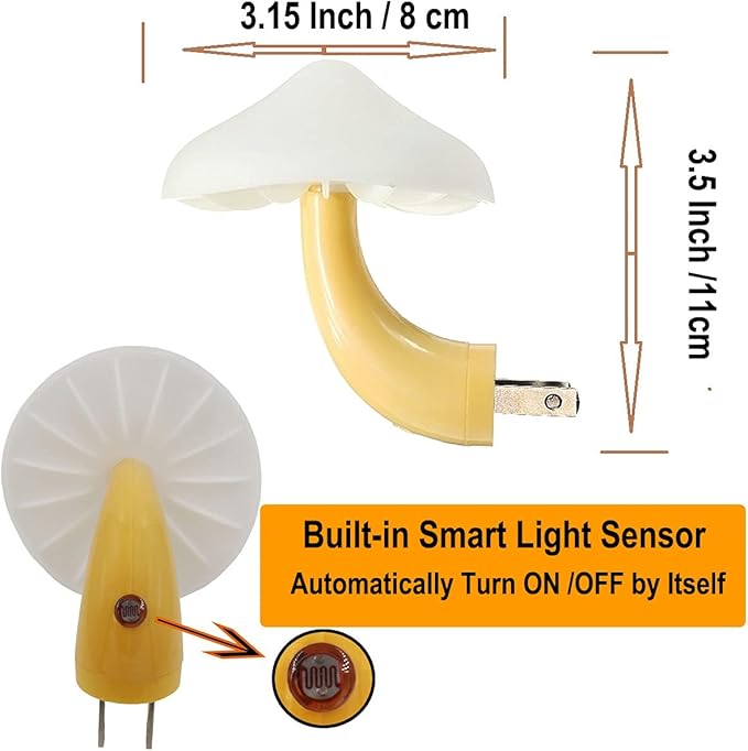 AUSAYE 3 Pack Sensor LED Night Light Plug in Lamp Mushroom Night Light for Adults Kids NightLight Bedroom,Bathroom,Toilet,Hallway,Stairs,Kitchen,Basement Warm White