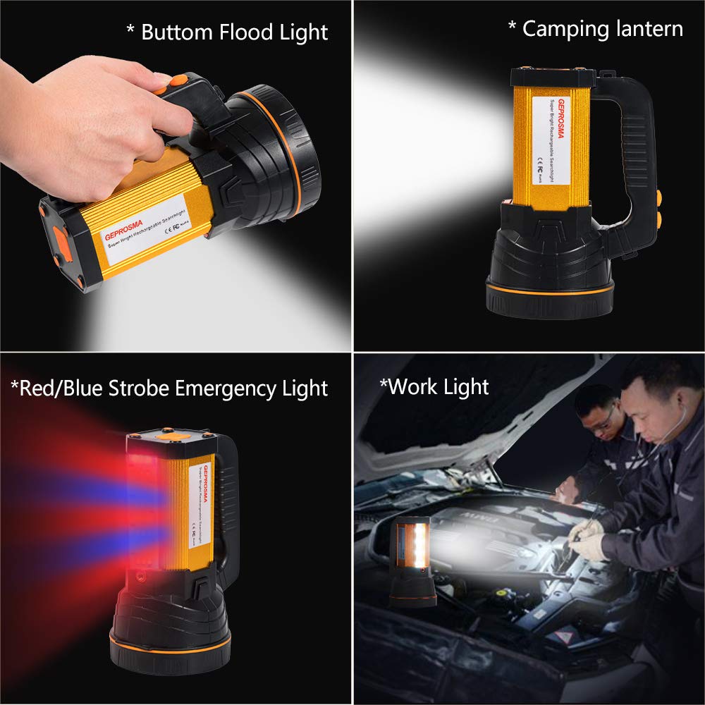 GEPROSMA LED Flashlight High Lumens Rechargeable Handheld Spotlight Aluminum Alloy Black Model Facai