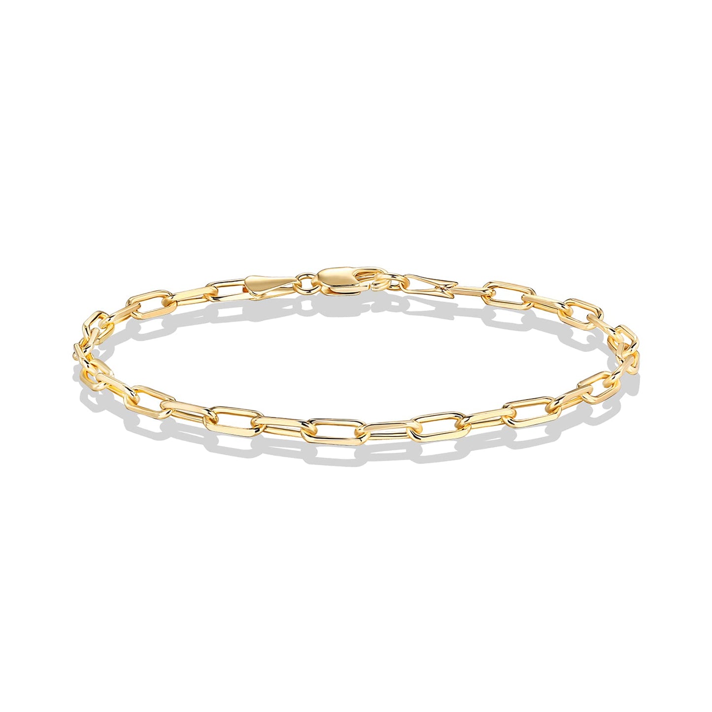 PAVOI 14K Gold Plated Paperclip/Curb/Figaro Chain Adjustable Bracelet for Women (Paperclip, Yellow Gold Plated)