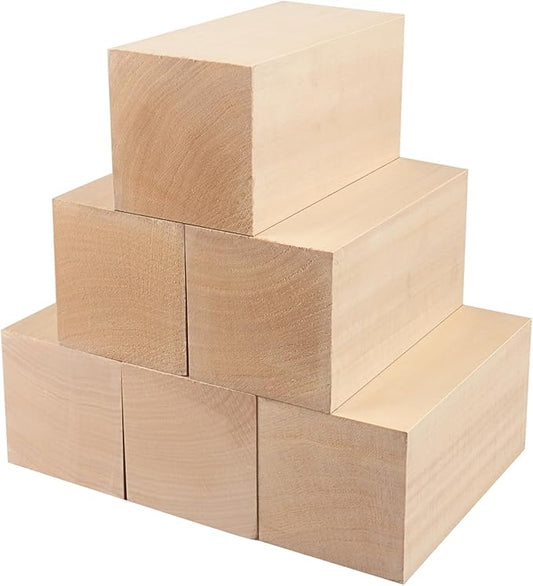 6 Pack Basswood Carving Blocks, 6x3x3 Inches Basswood Blocks for Beginner to Advanced Carvers, Ideal for DIY Projects and Gifts, Soft and Smooth, Easy Whittling and Carving,by GNIEMCKIN