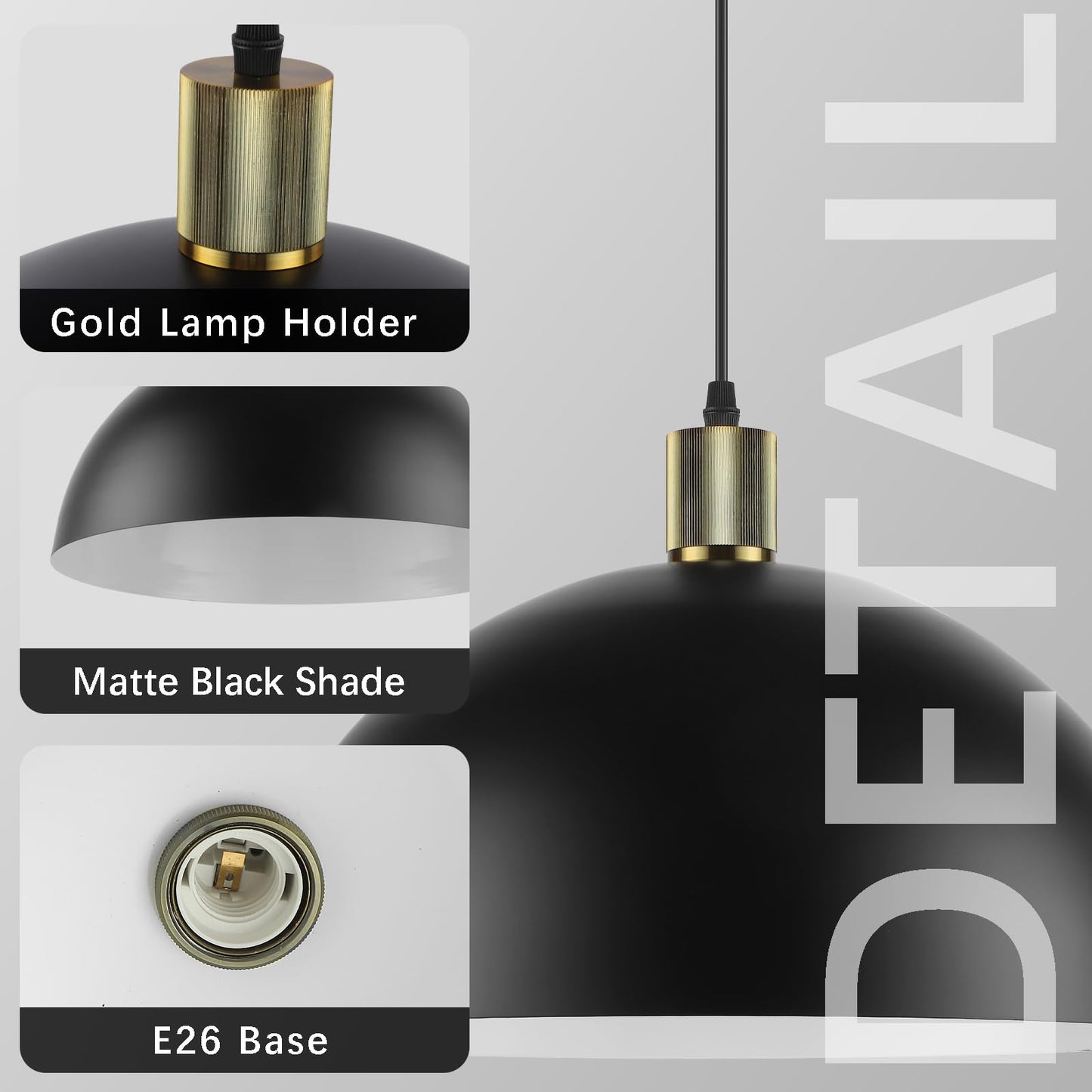 Karjearl Black Pendant Light Fixtures 2 Pack  15.7 Inch Large Dome Pendant Lighting Farmhouse Vintage Chandelier For Kitchen Island Dining Room