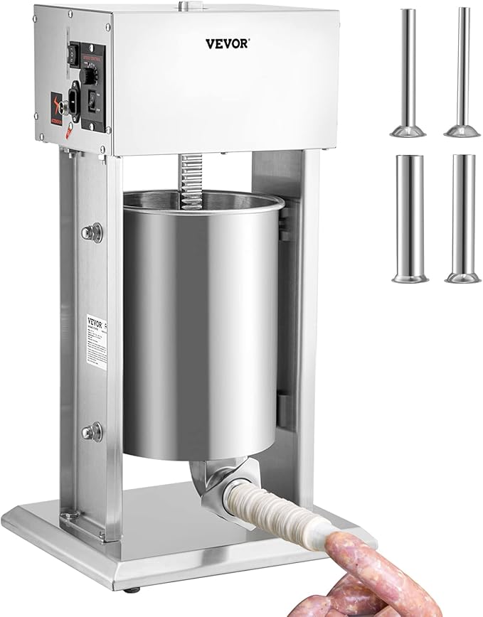 VEVOR Sausage Stuffer, 22LBS/10L Capacity, 304 Stainless Steel Electric Sausage Stuffer, Vertical Electric Stuffer Adjustable Speed Stainless Steel Heavy Duty Sausage Filler Meat Stuffer