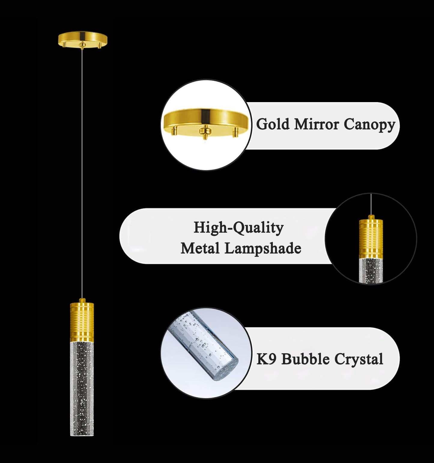 Haixiang Linear Chandeliers Led Pendant Lights For Kitchen Island Fixtures Bubble Crystal Chandeliers 6000K Daylight Led Bulbs Mini Pendant Lighting For Island Modern Pendant Light Fixtures